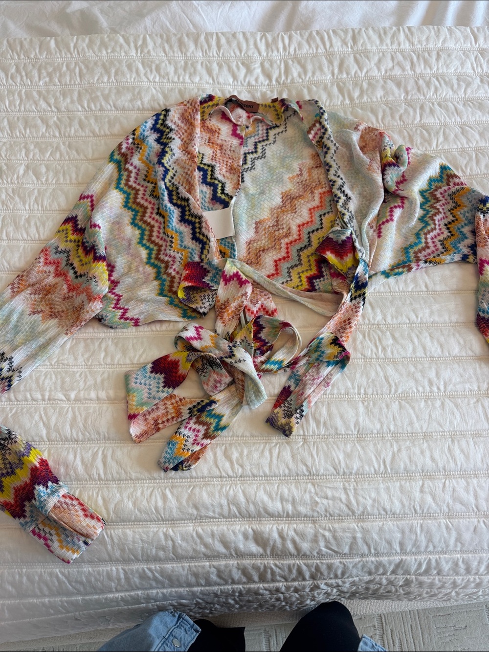 Missoni Multicolor Zigzag Tie-Front Wrap Cardigan